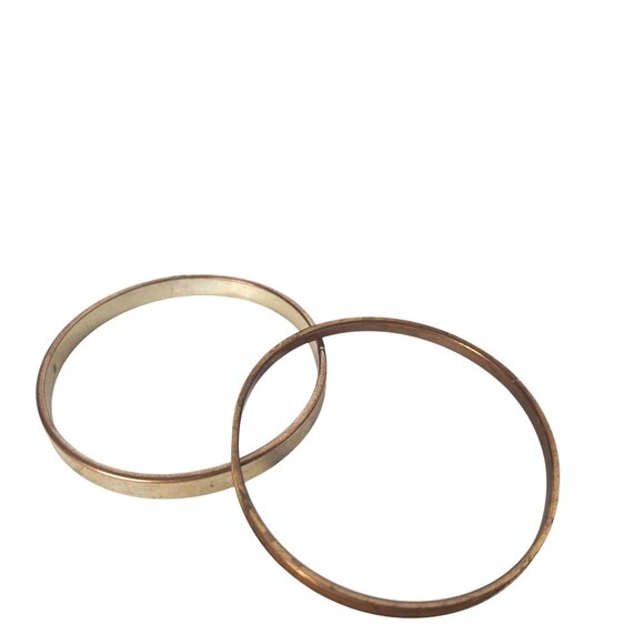 Vintage Brass & Bronze Bangle Bracelets Set of 2 Unisex Rustic Metal Jewelry - Picture 1 of 5